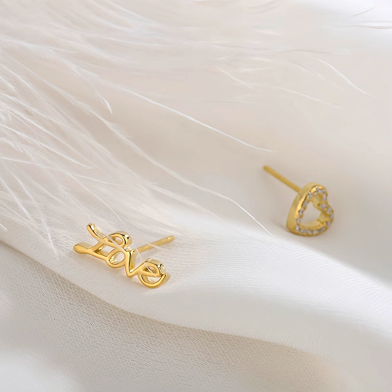 Sterling Silver Love Asymmetrical Stud Earrings