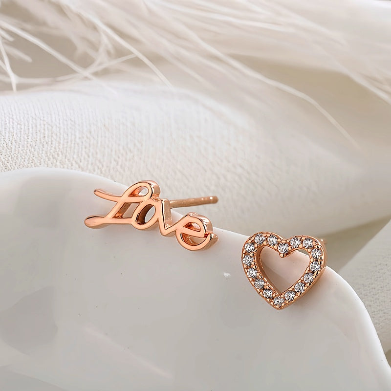 Sterling Silver Love Asymmetrical Stud Earrings