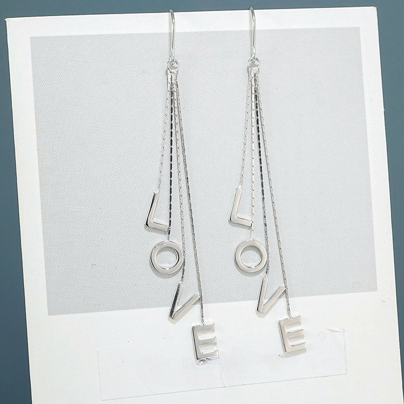 Sterling Silver Love Letter Threader Earrings