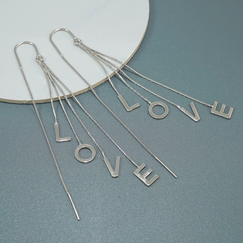 Sterling Silver Love Letter Threader Earrings