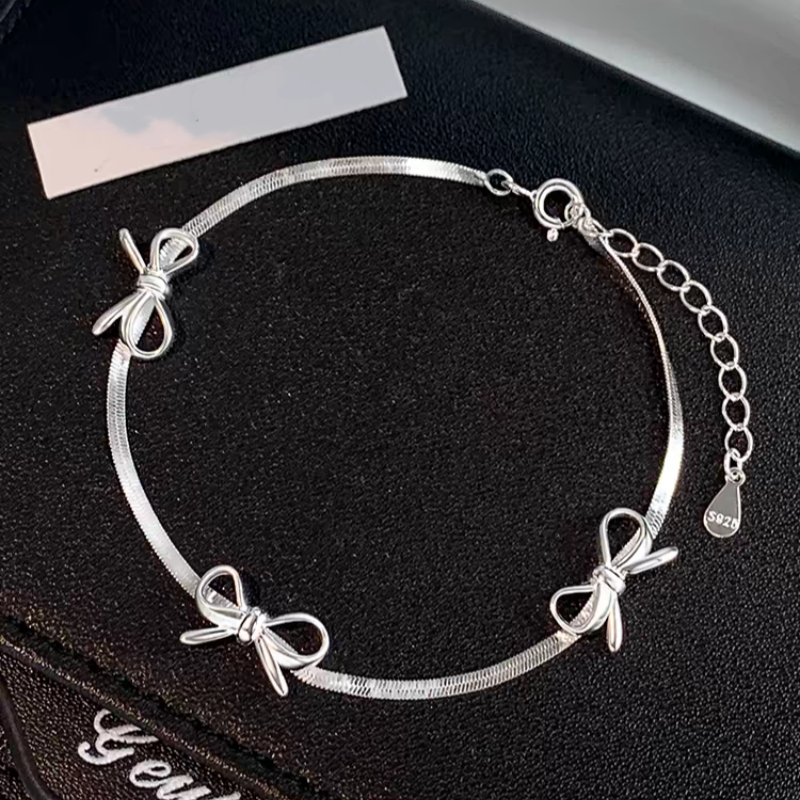 Sterling Silver Luxury Bow Snake Bone Chain Bracelets