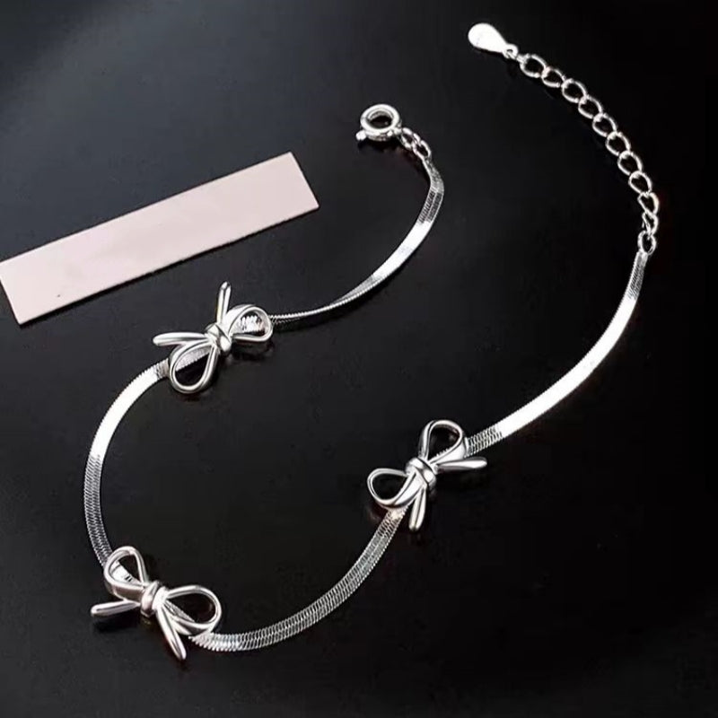 Sterling Silver Luxury Bow Snake Bone Chain Bracelets