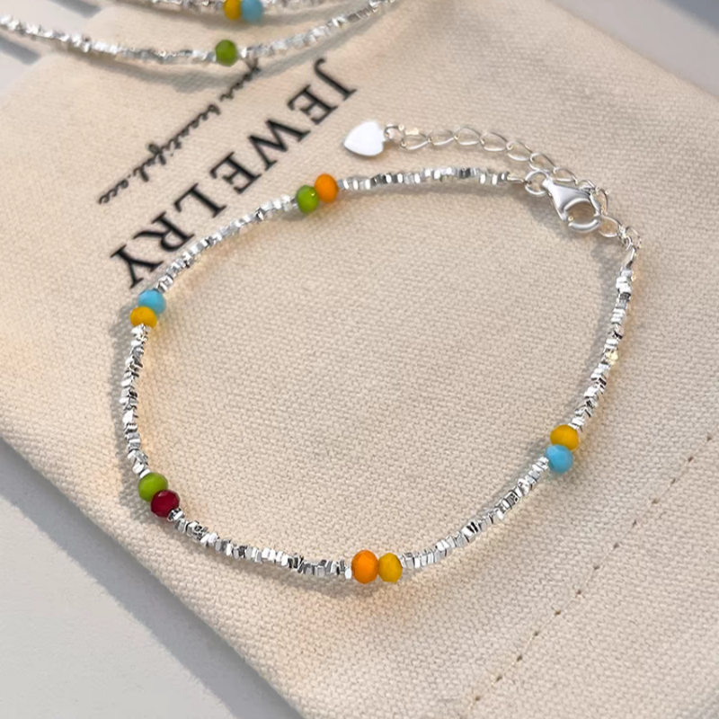 Sterling Silver Luxury Colored Beads And Broken Silver Bracelets