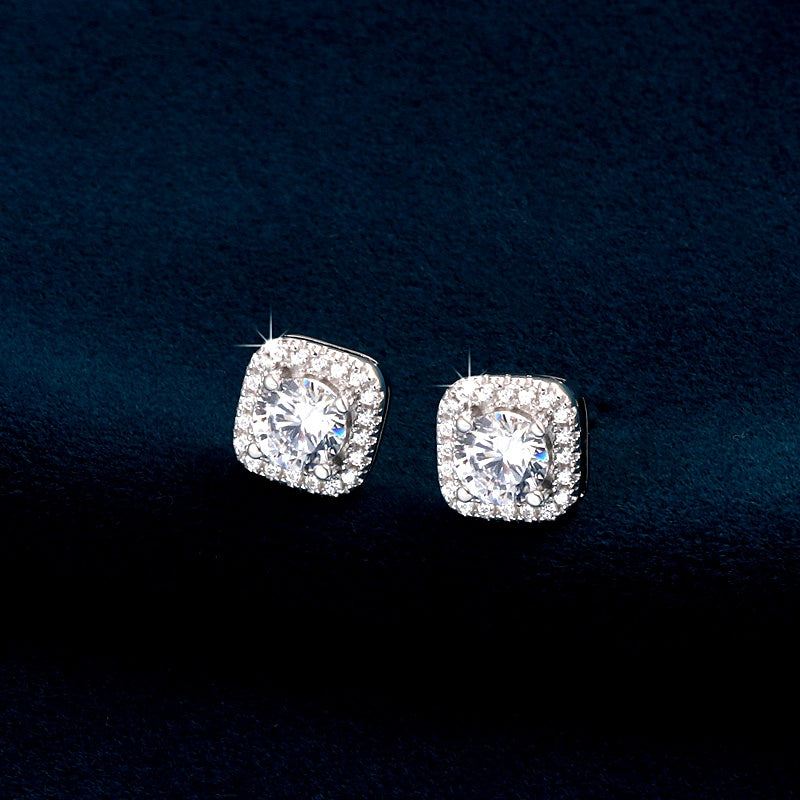 Sterling Silver Luxury Cube Diamond Studs