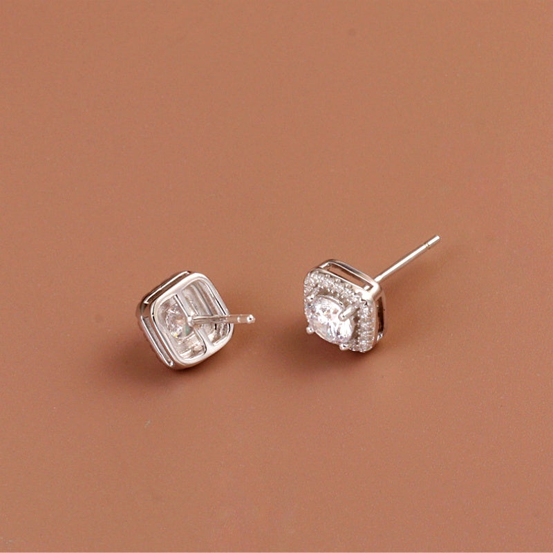 Sterling Silver Luxury Cube Diamond Studs