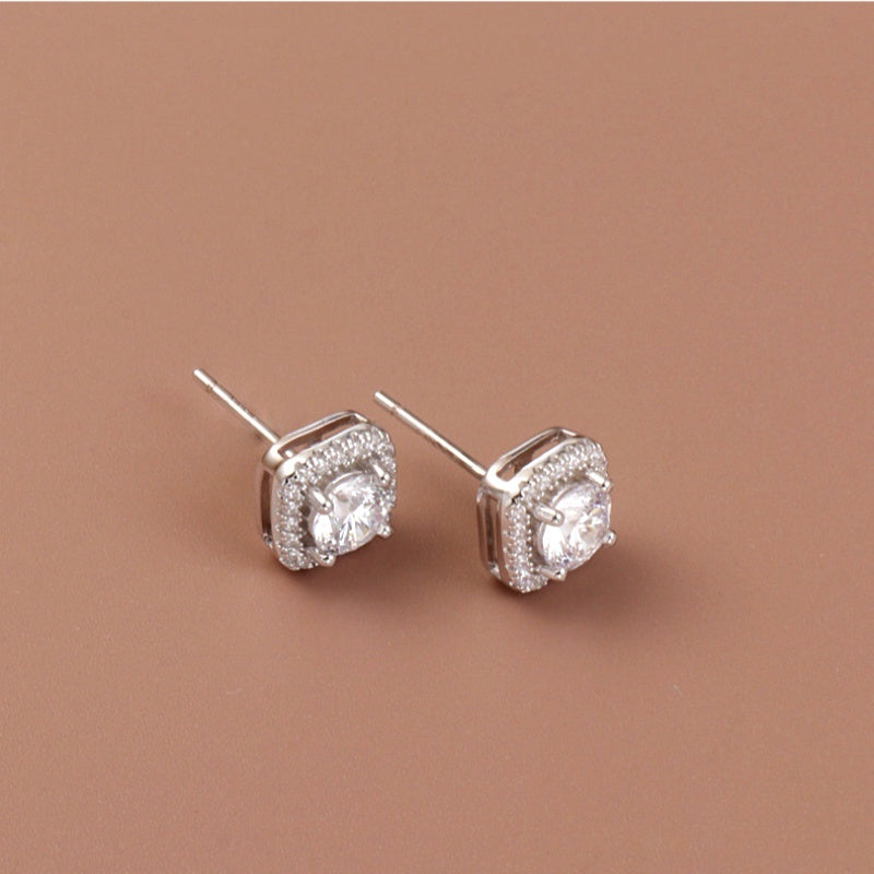 Sterling Silver Luxury Cube Diamond Studs