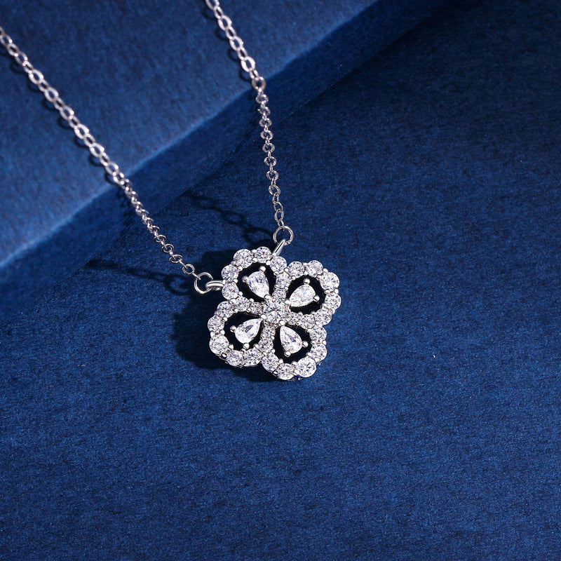 Sterling Silver Luxury Diamond Four-Leaf Clover Necklace