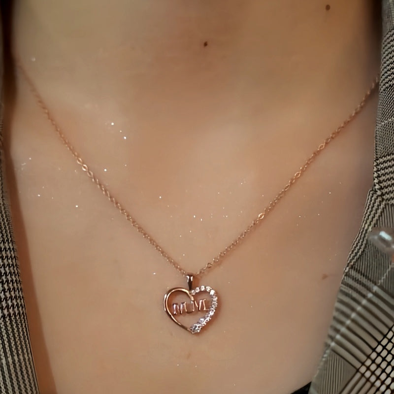 Sterling Silver Luxury Diamond Heart-Design MUM Necklace