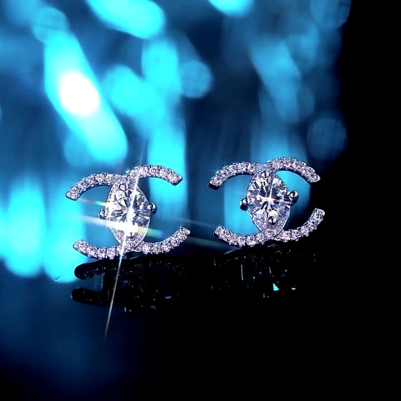 Sterling Silver Luxury Double C Moissanite Stud Earrings