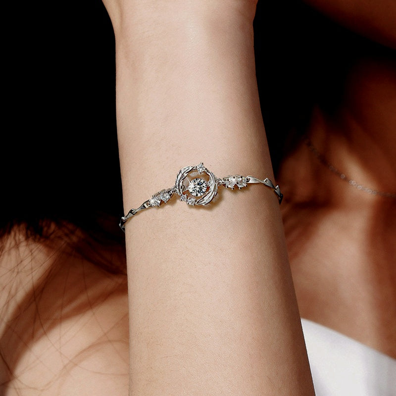 Sterling Silver Luxury Feather You Accompany Moissanite Bracelets