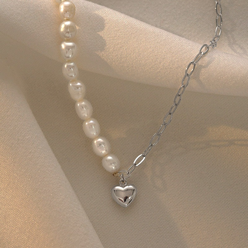 Sterling Silver Luxury Natural Freshwater Pearl Heart Necklace