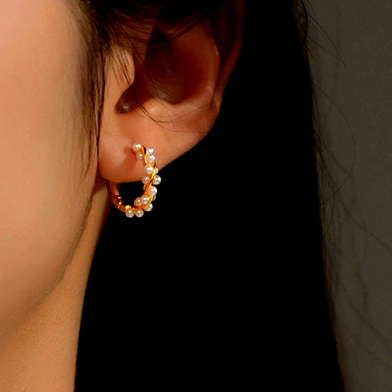 Sterling Silver Luxury Pearl Hoop Earrings