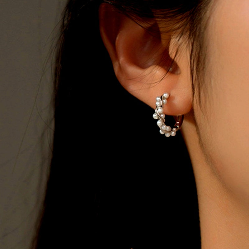 Sterling Silver Luxury Pearl Hoop Earrings