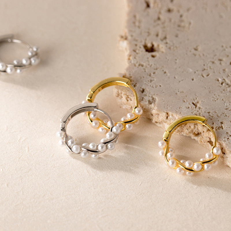 Sterling Silver Luxury Pearl Hoop Earrings