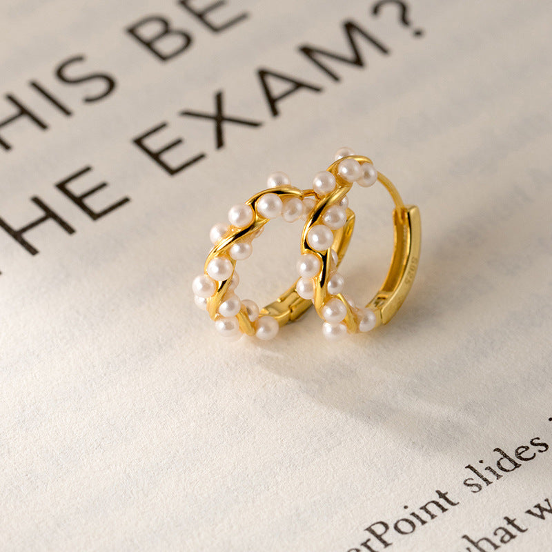 Sterling Silver Luxury Pearl Hoop Earrings