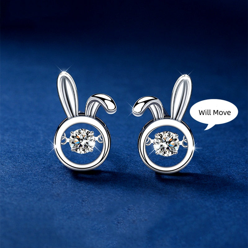 Sterling Silver Luxury Rabbit Moissanite Stud Earrings