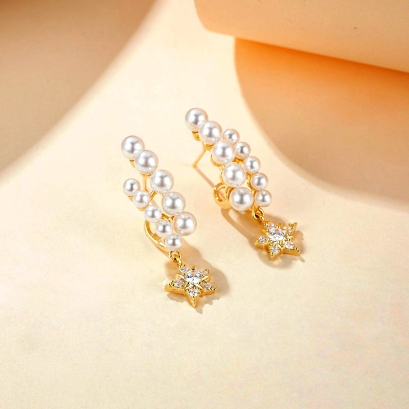 Sterling Silver Luxury Star And Pearl Earrings