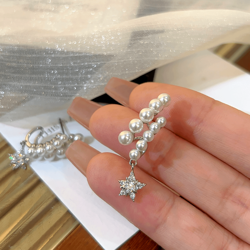 Sterling Silver Luxury Star And Pearl Earrings