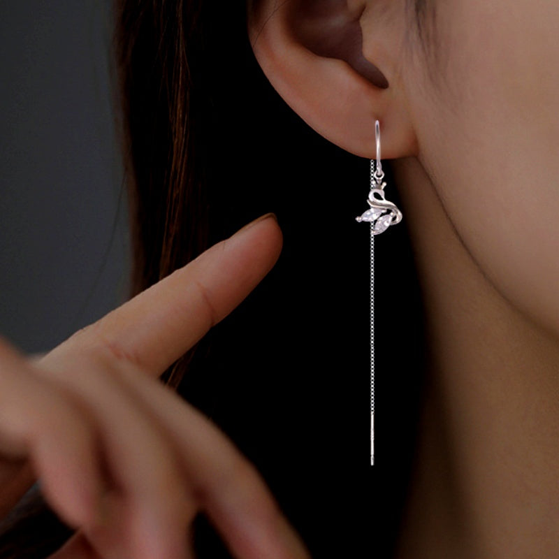 Sterling Silver Luxury Swan Threader Earrings