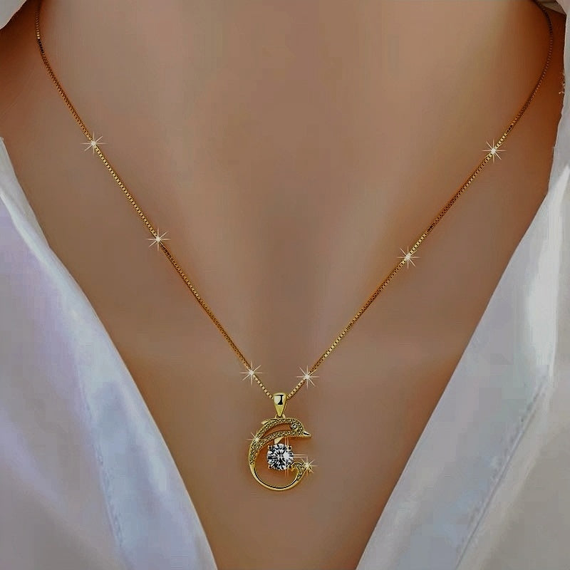 Sterling Silver Luxury Zircon Dolphin Clavicle Necklace