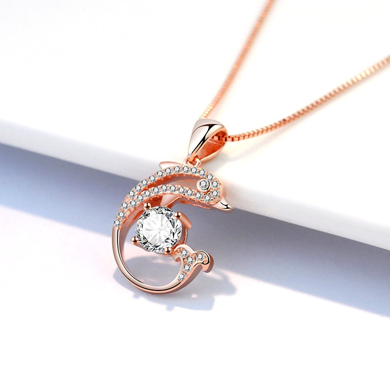 Sterling Silver Luxury Zircon Dolphin Clavicle Necklace