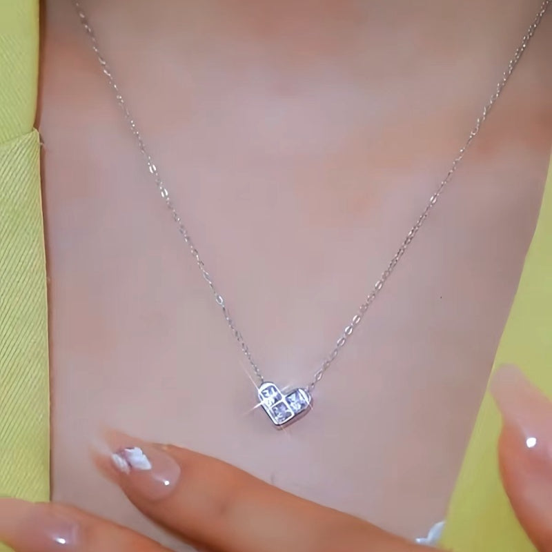 Sterling Silver Luxury Zircon Geometric Heart Clavicle Necklace