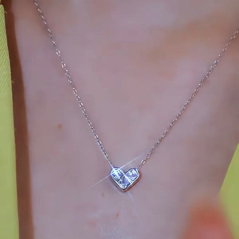 Sterling Silver Luxury Zircon Geometric Heart Clavicle Necklace