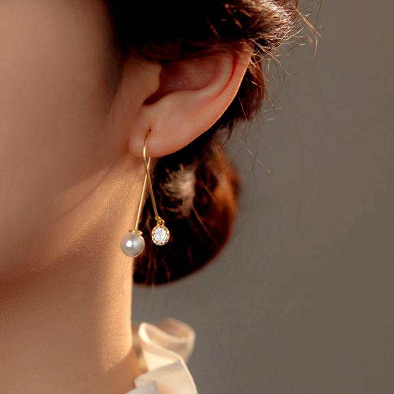 Sterling Silver Mermaid Cross Long Pearl Earrings