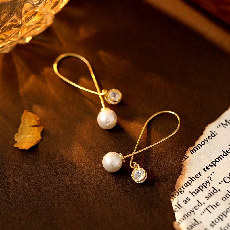 Sterling Silver Mermaid Cross Long Pearl Earrings