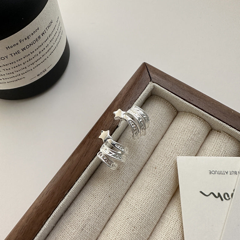 Sterling Silver Multi-Layer Arc Design Stud Earrings