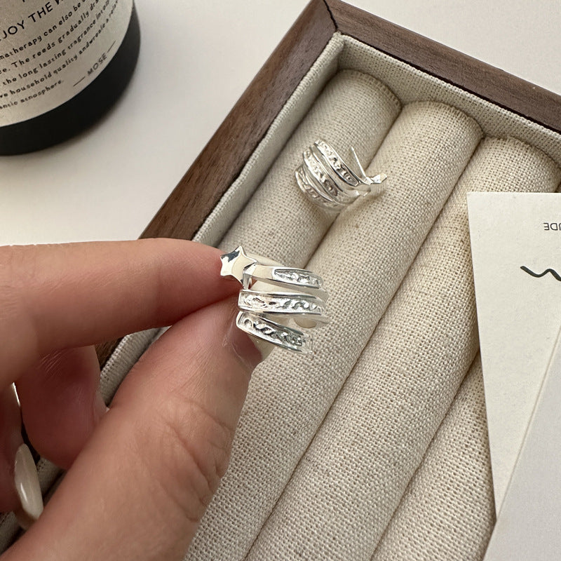 Sterling Silver Multi-Layer Arc Design Stud Earrings