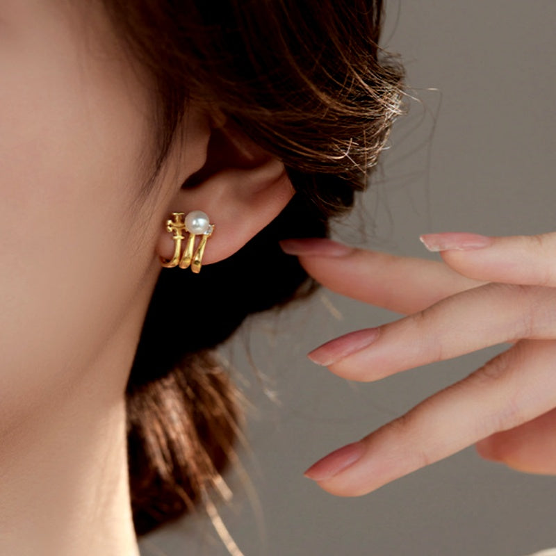 Sterling Silver Multi-Layer Pearl Studs