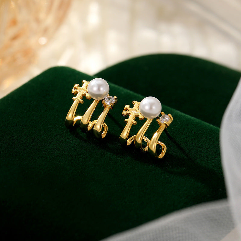Sterling Silver Multi-Layer Pearl Studs