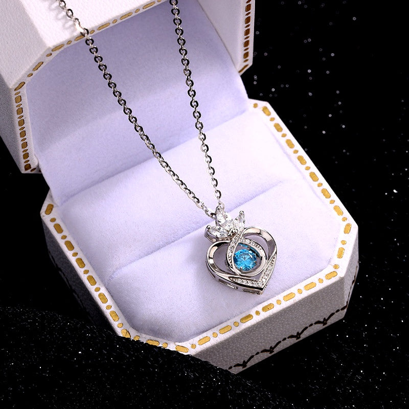Sterling Silver Ocean Heart Crown Necklace