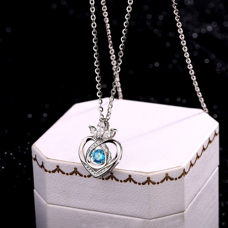 Sterling Silver Ocean Heart Crown Necklace