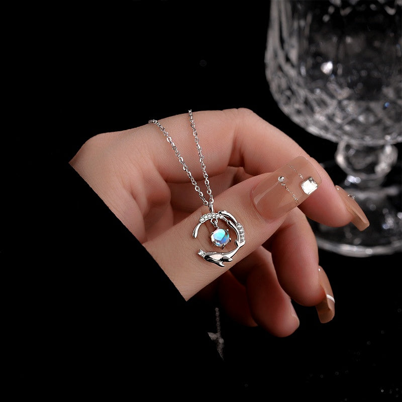 Sterling Silver Ocean Whale Diamond Necklace