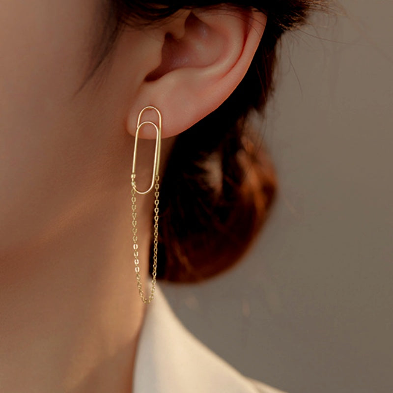 Sterling Silver Paper Clip Chain Tassel Earrings
