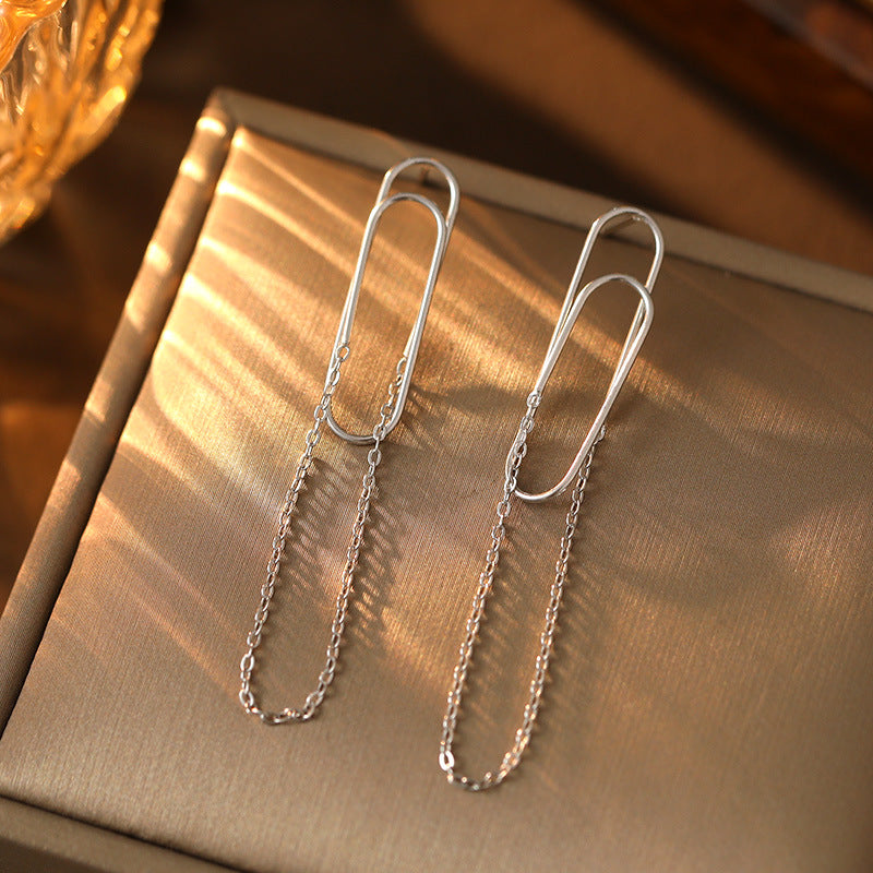 Sterling Silver Paper Clip Chain Tassel Earrings