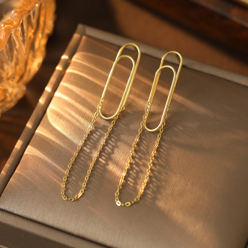 Sterling Silver Paper Clip Chain Tassel Earrings