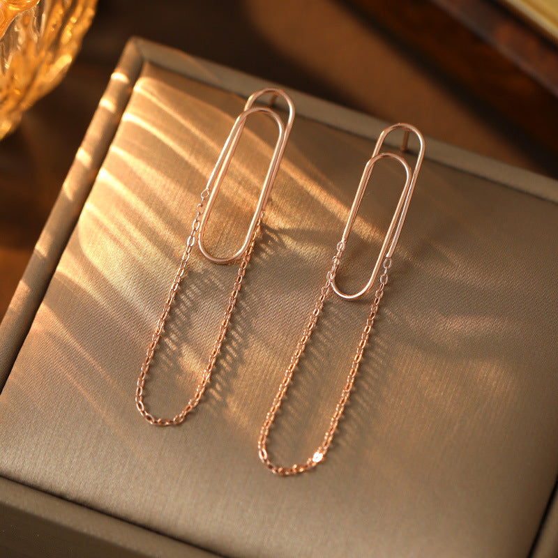 Sterling Silver Paper Clip Chain Tassel Earrings