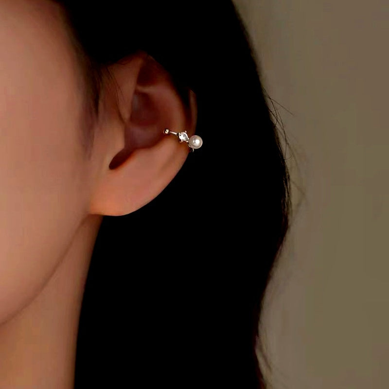 Sterling Silver Pearl Diamond Ear Clips