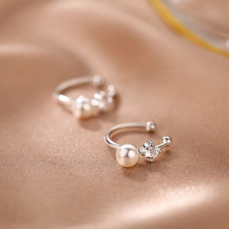 Sterling Silver Pearl Diamond Ear Clips