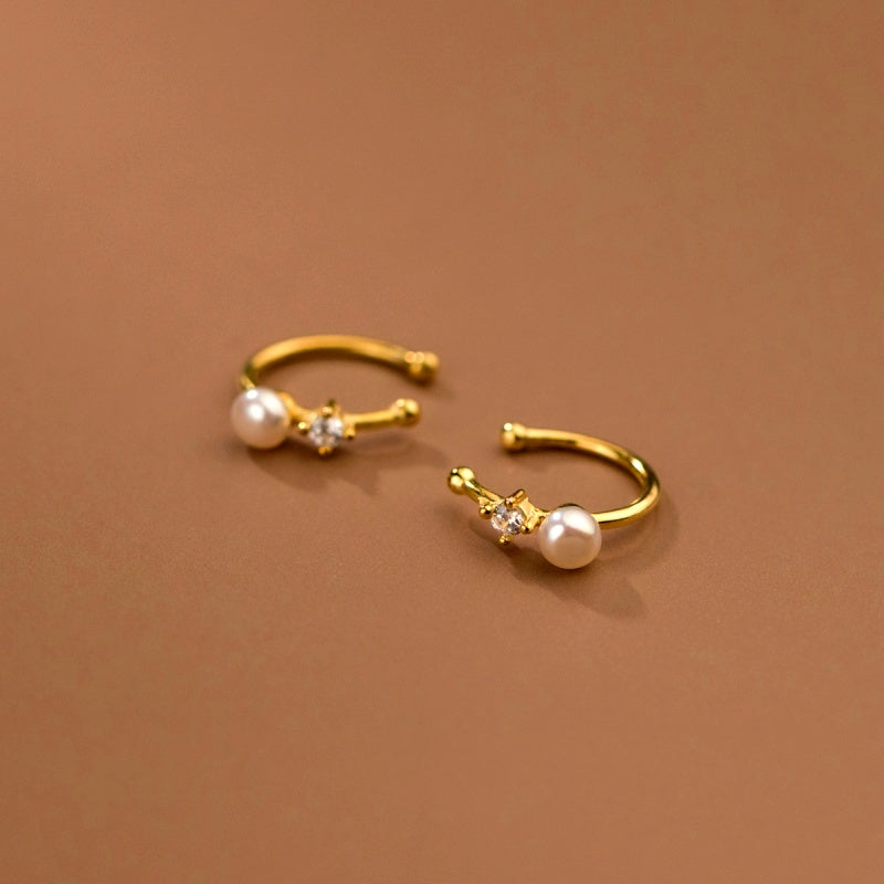 Sterling Silver Pearl Diamond Ear Clips