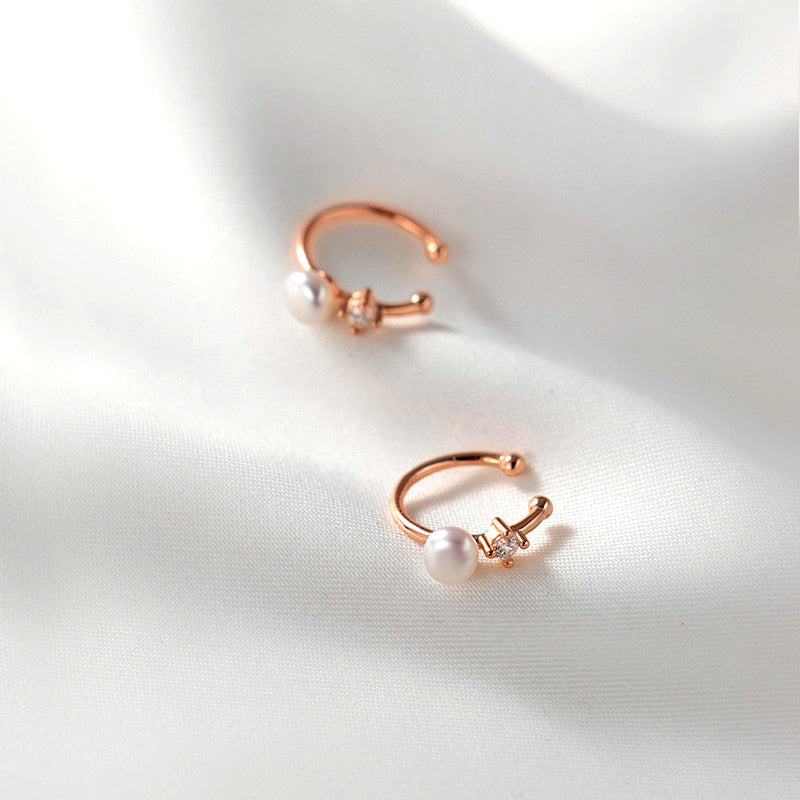 Sterling Silver Pearl Diamond Ear Clips