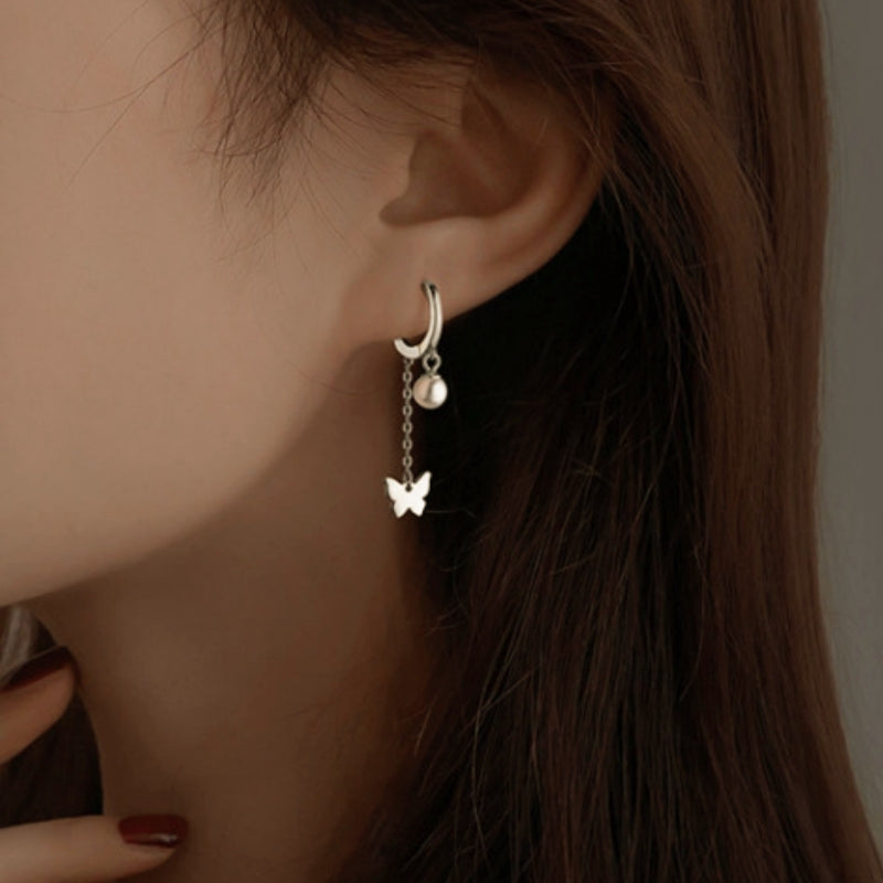 Sterling Silver Pearl Polished Butterfly Tassel Earrings