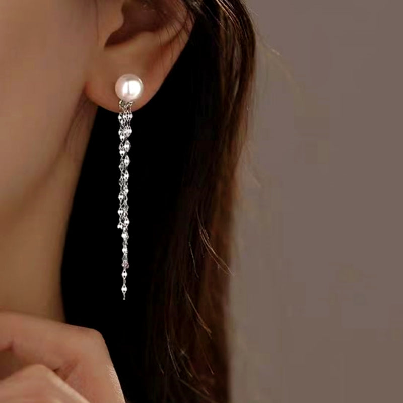 Sterling Silver Pearl Tassel Earrings