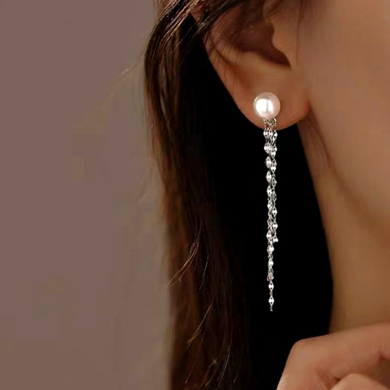 Sterling Silver Pearl Tassel Earrings