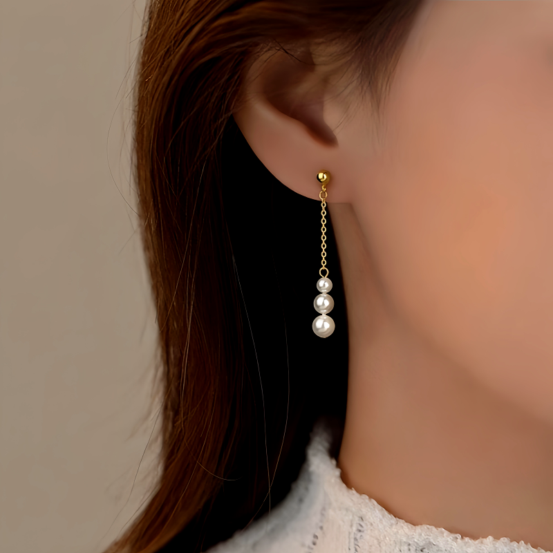 Sterling Silver Pearl Tassel Earrings