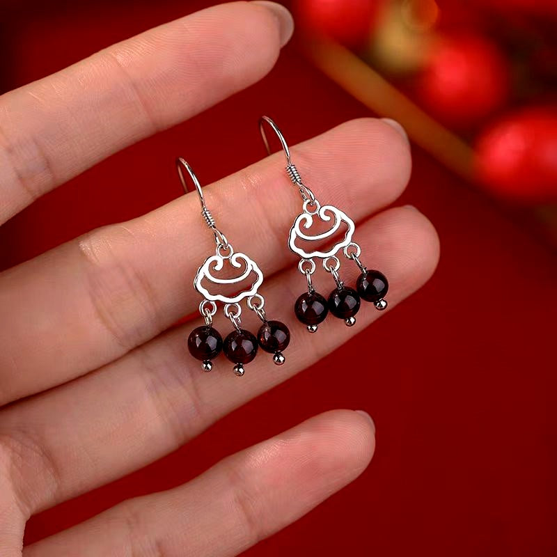 Sterling Silver Pomegranate Tassel Ear Hooks