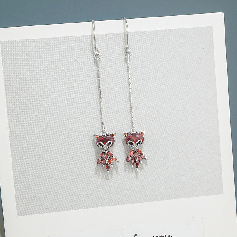 Sterling Silver Red And Pink Little Fox Threader Earrings